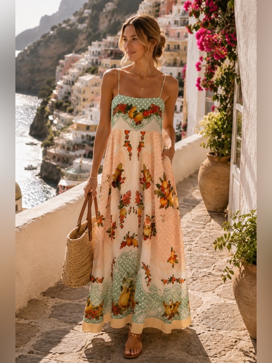 Caroline Constas Dresses & Skirts - Caroline Constas Linen Blend Colorful Fruit-Print Maxi Dress w/ Pockets | New